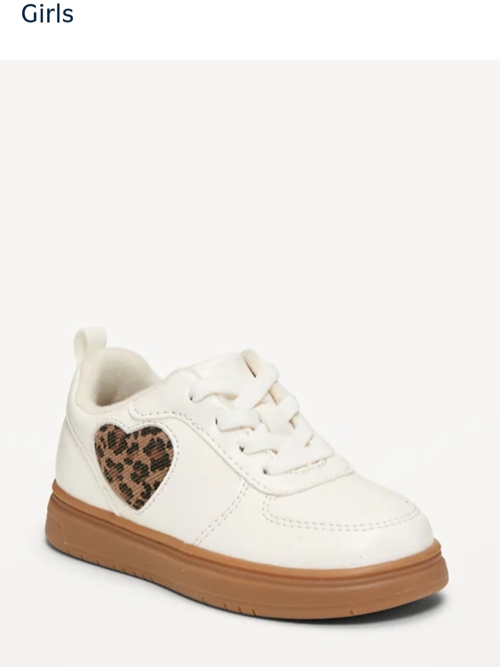Old Navy White Sneakers with Leopard Heart and Tan Sole